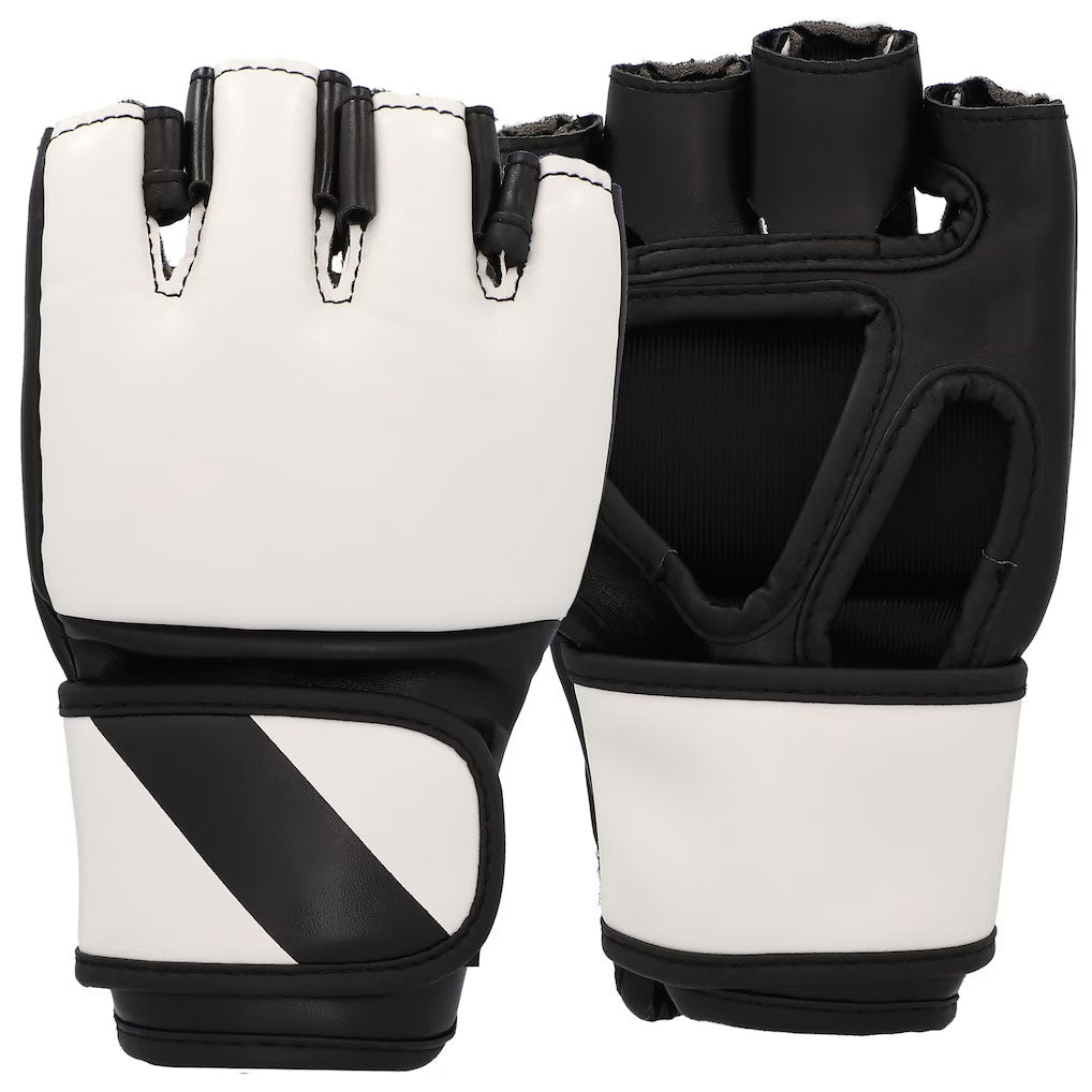 White & Black Artificial Leather MMA Gloves