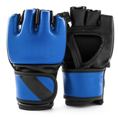Blue & Black Artificial Leather MMA Gloves