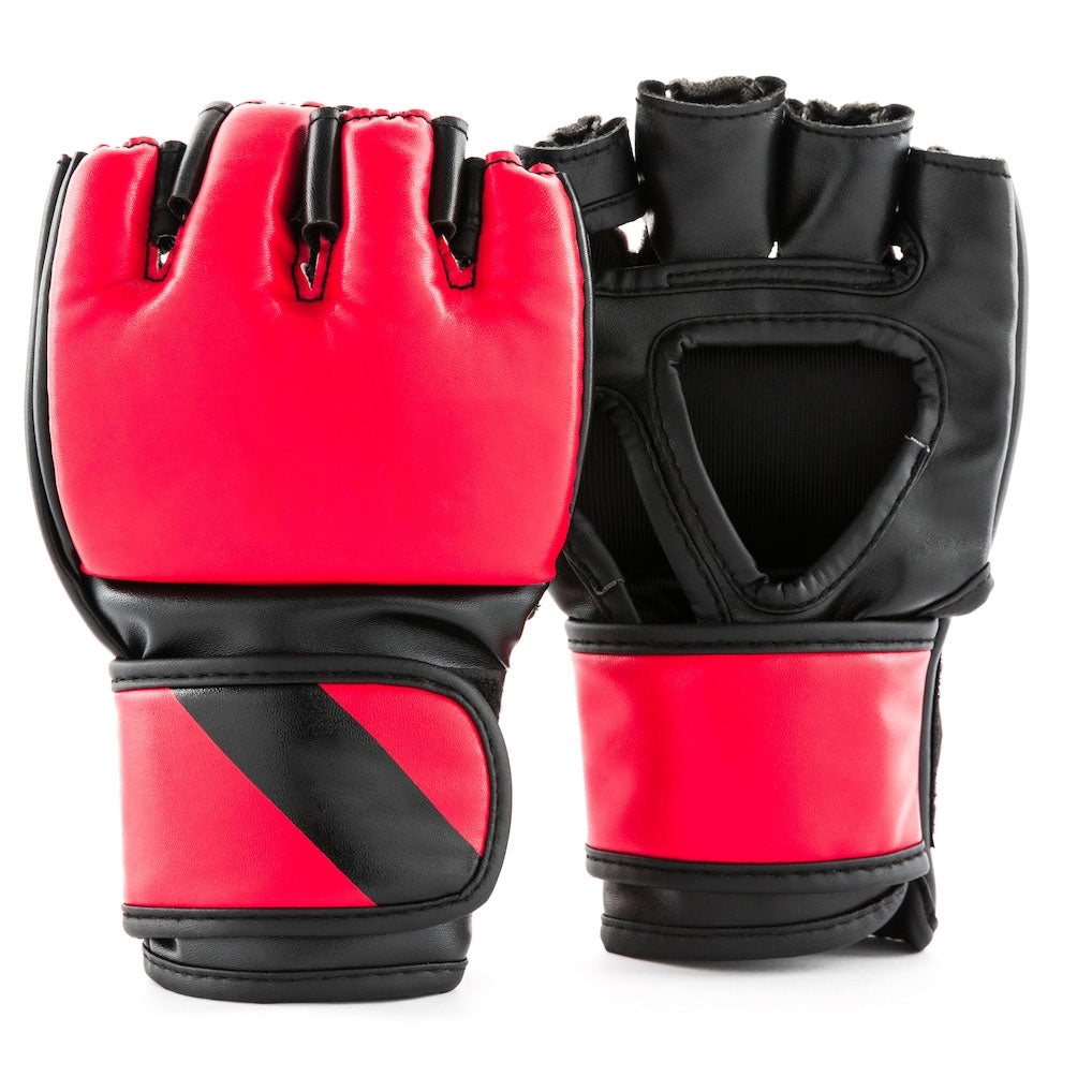 Red & Black Artificial Leather MMA Gloves